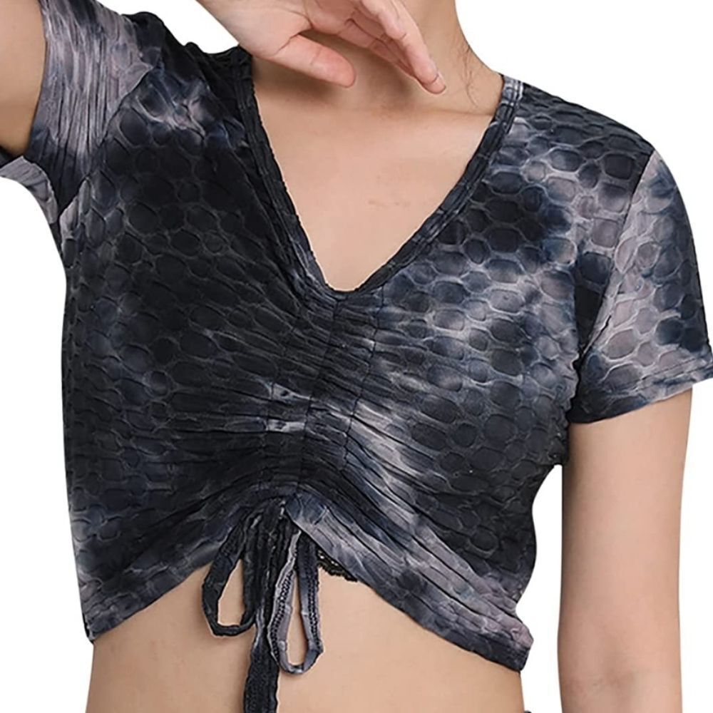 🔺️NWT Heart & Hips Black Tie Dye Cinched Crop Top Medium